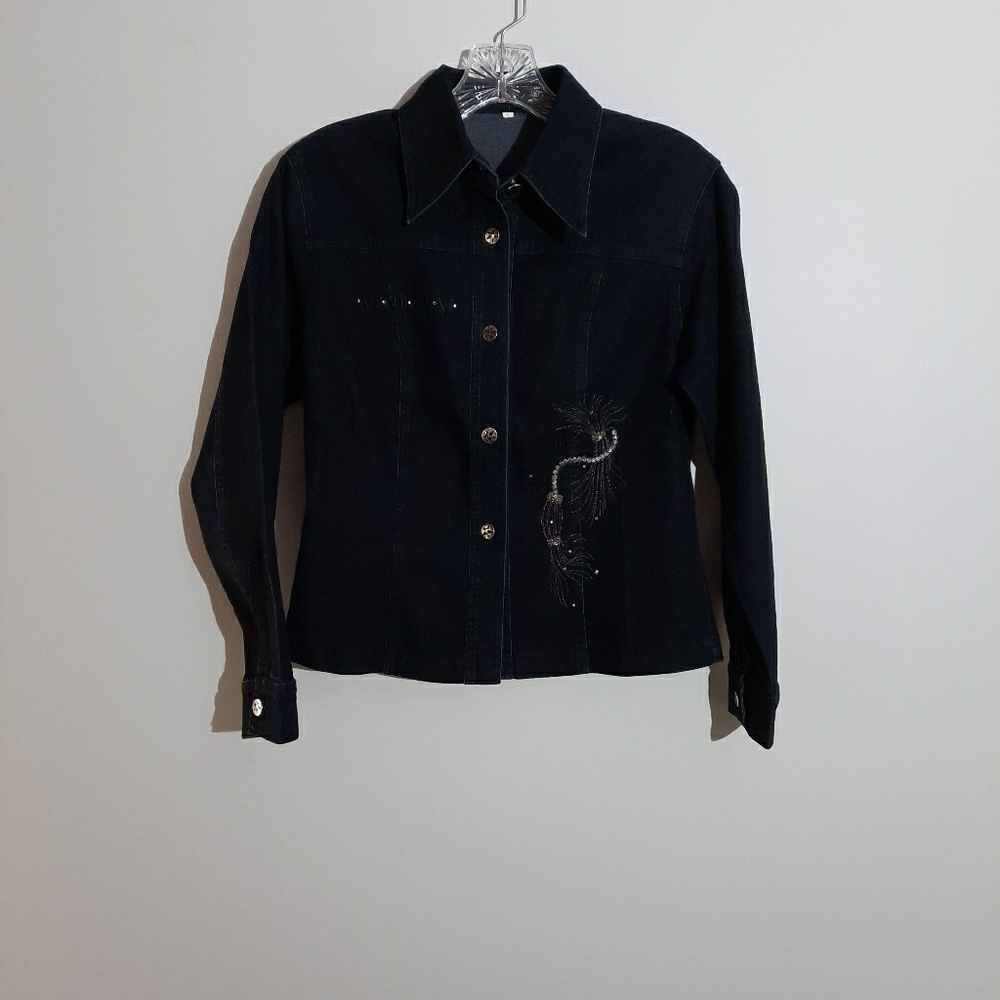Wendanni cropped embroidered denim jacket